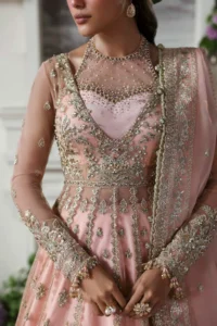 Pink Russian Grip Lehenga 5 Yards - Matching Embroidered Pink Net Lehenga with Russian Grip Fabric for Perfect Drape