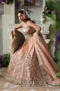 Close-up of Pink Net Embroidered Lehenga - Intricate Hand Embroidery, Sequins & Pearl Detailing on Premium Pink Net Fabric