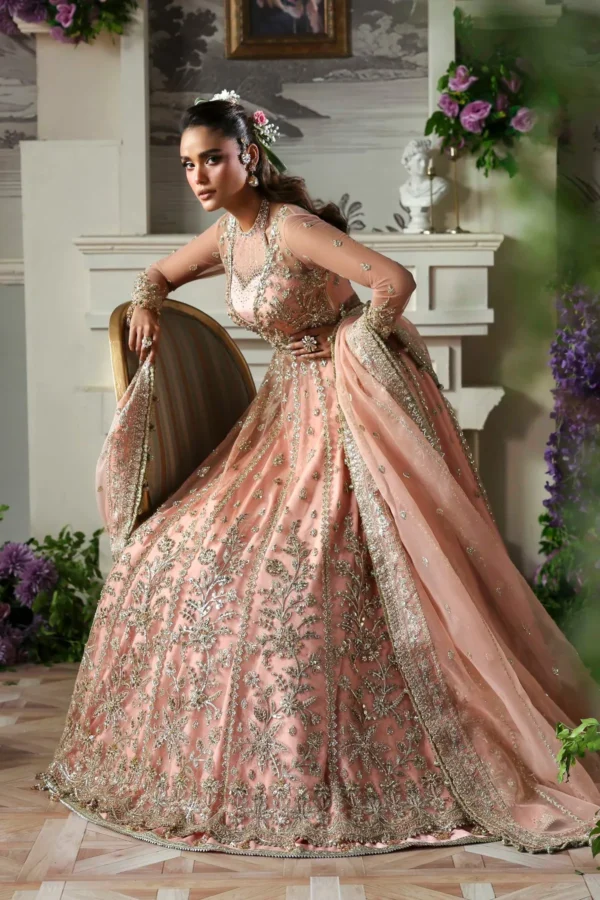 Close-up of Pink Net Embroidered Lehenga - Intricate Hand Embroidery, Sequins & Pearl Detailing on Premium Pink Net Fabric