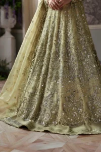 Pista green organza embroidered dupatta 2.5 yards with decorative border