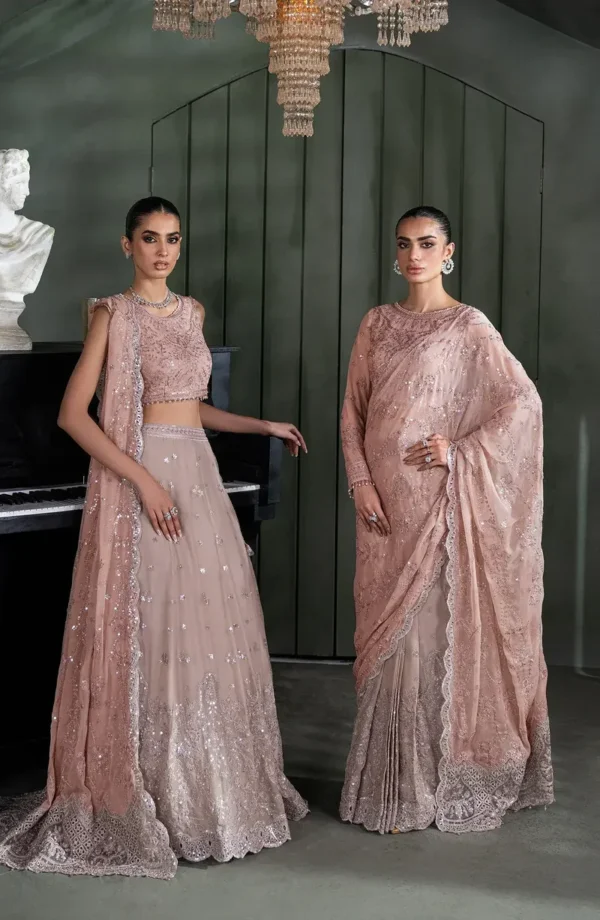 Pink Sequins Embroidered Chiffon Saree - Pakistani Bridal Wear by Sana Fashion Studio