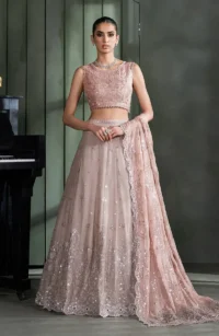 Pink Sequins Embroidered Chiffon Saree - Pakistani Bridal Wear by Sana Fashion Studio