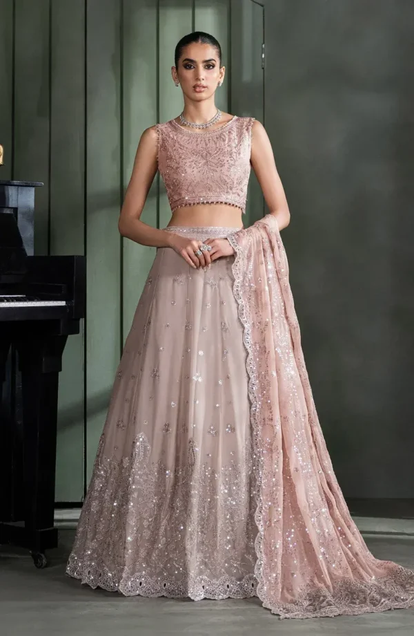 Pink Sequins Embroidered Chiffon Saree - Pakistani Bridal Wear by Sana Fashion Studio