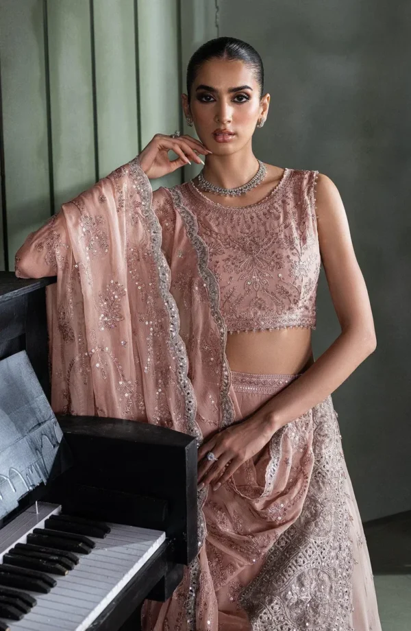 Pink Sequins Embroidered Chiffon Saree - Pakistani Bridal Wear by Sana Fashion Studio