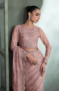 Pink Sequins Embroidered Chiffon Saree - Pakistani Bridal Wear by Sana Fashion Studio