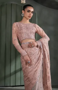 Pink Sequins Embroidered Chiffon Saree - Pakistani Bridal Wear by Sana Fashion Studio