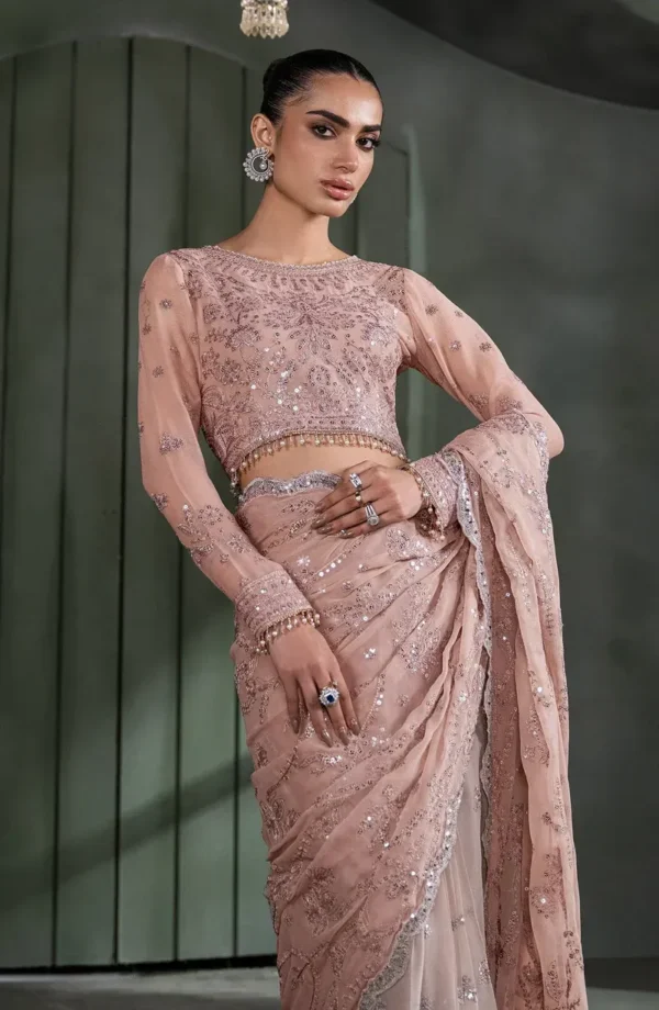 Pink Sequins Embroidered Chiffon Saree - Pakistani Bridal Wear by Sana Fashion Studio