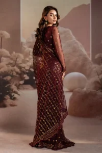 Pakistani sarees online sequins net sleeves lace formal bridal design