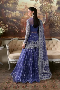 Blue bridal lehenga dupatta silver embellished border