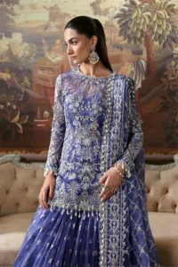 Blue bridal lehenga dupatta silver embellished border