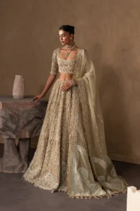 Pakistani bridal lehenga mint green sheer dupatta drape