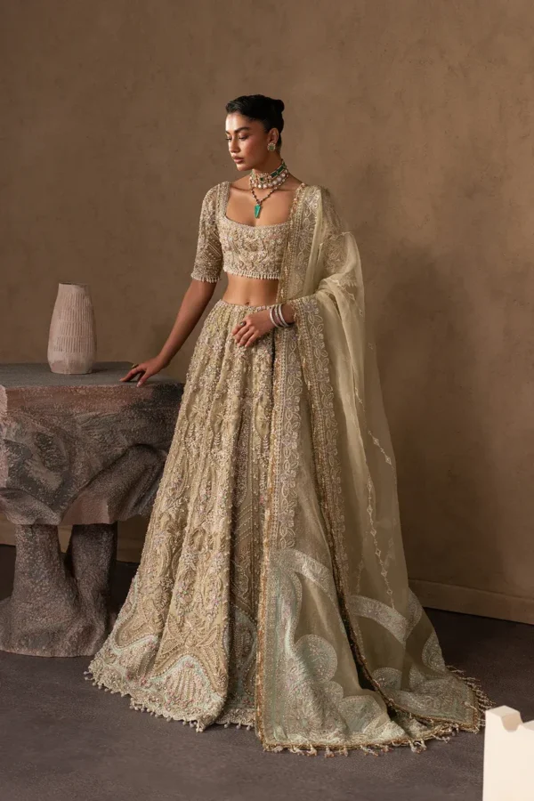 Pakistani bridal lehenga mint green sheer dupatta drape