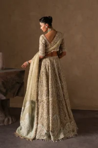 Pakistani bridal lehenga raw silk aqua border detail