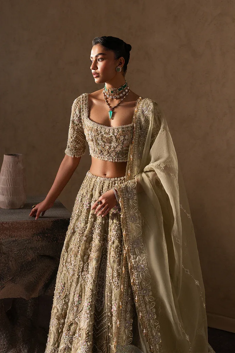 Pakistani bridal lehenga hand embellished blouse detail