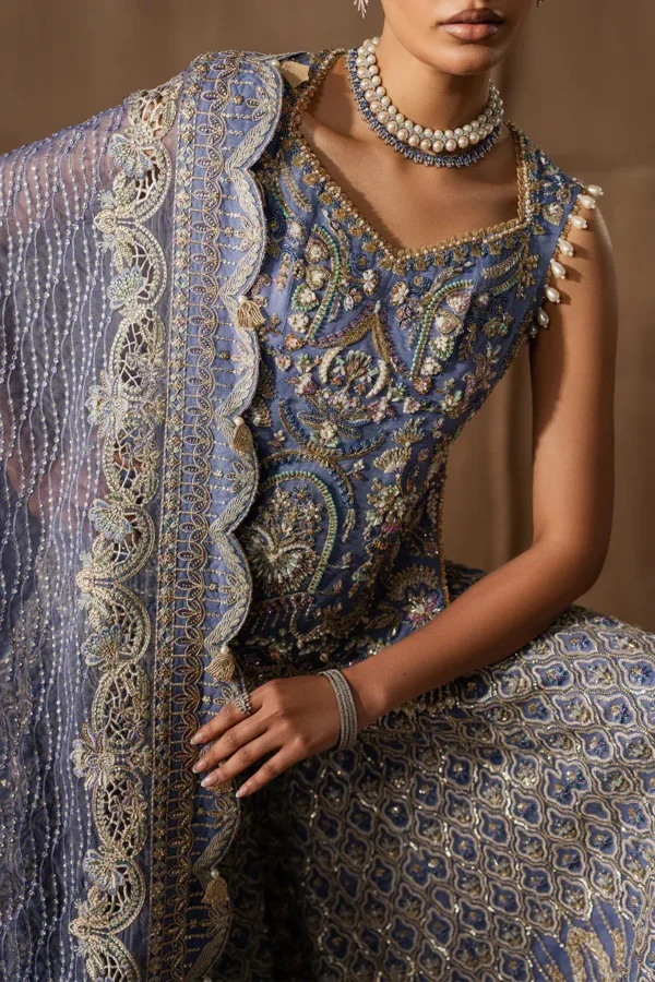 Pakistani sharara suit dupatta embroidered pallu close-up