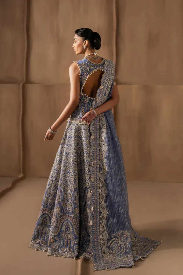 Pakistani sharara suit steel blue full outfit look