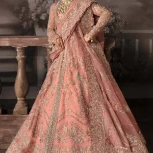 Peach bridal lehenga hand embellished organza – front view