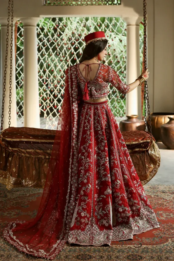 Red bridal lehenga full look with bridal jewelry