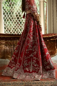 Red bridal lehenga net dupatta with silver border